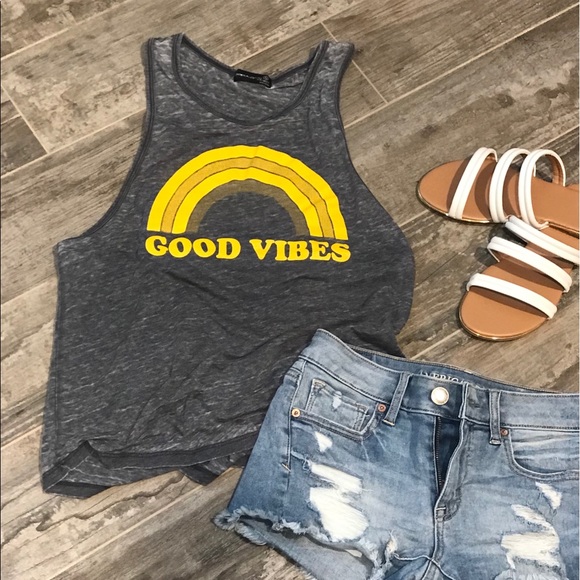 Good Vibes burnout distressed cutout tank S M L - Picture 2 of 6